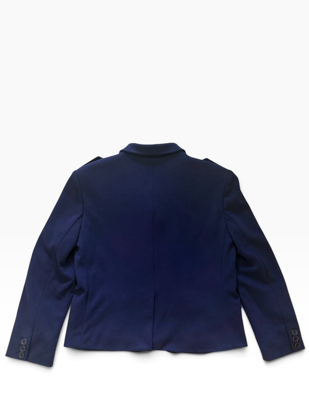 Tory Burch Navy Stretch Knit Military Blazer Jacket XS Printed Lining Epaulets - Picture 3 of 11